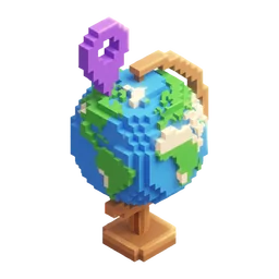 Voxel globe with a purple location pin
