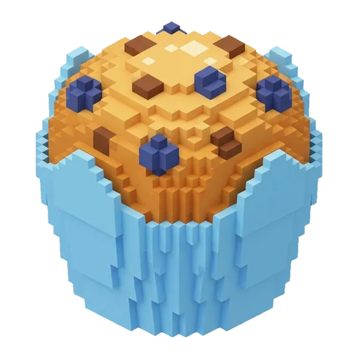 Voxel blueberry muffin in a light blue paper case